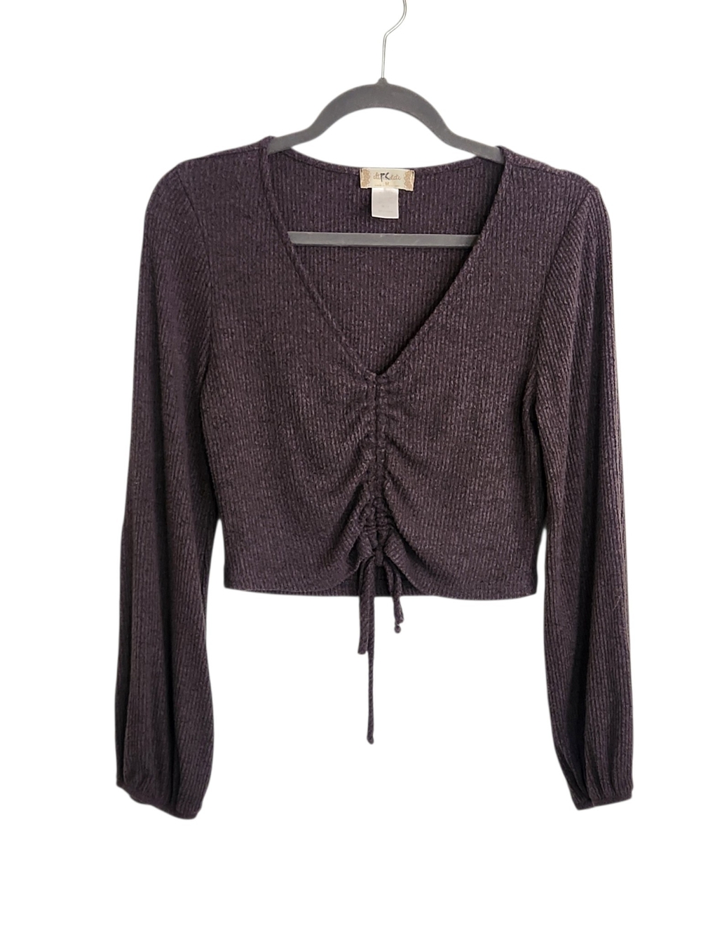 Altar'd State Gray Ribbed Knit V-Neck Crop Top Size Medium